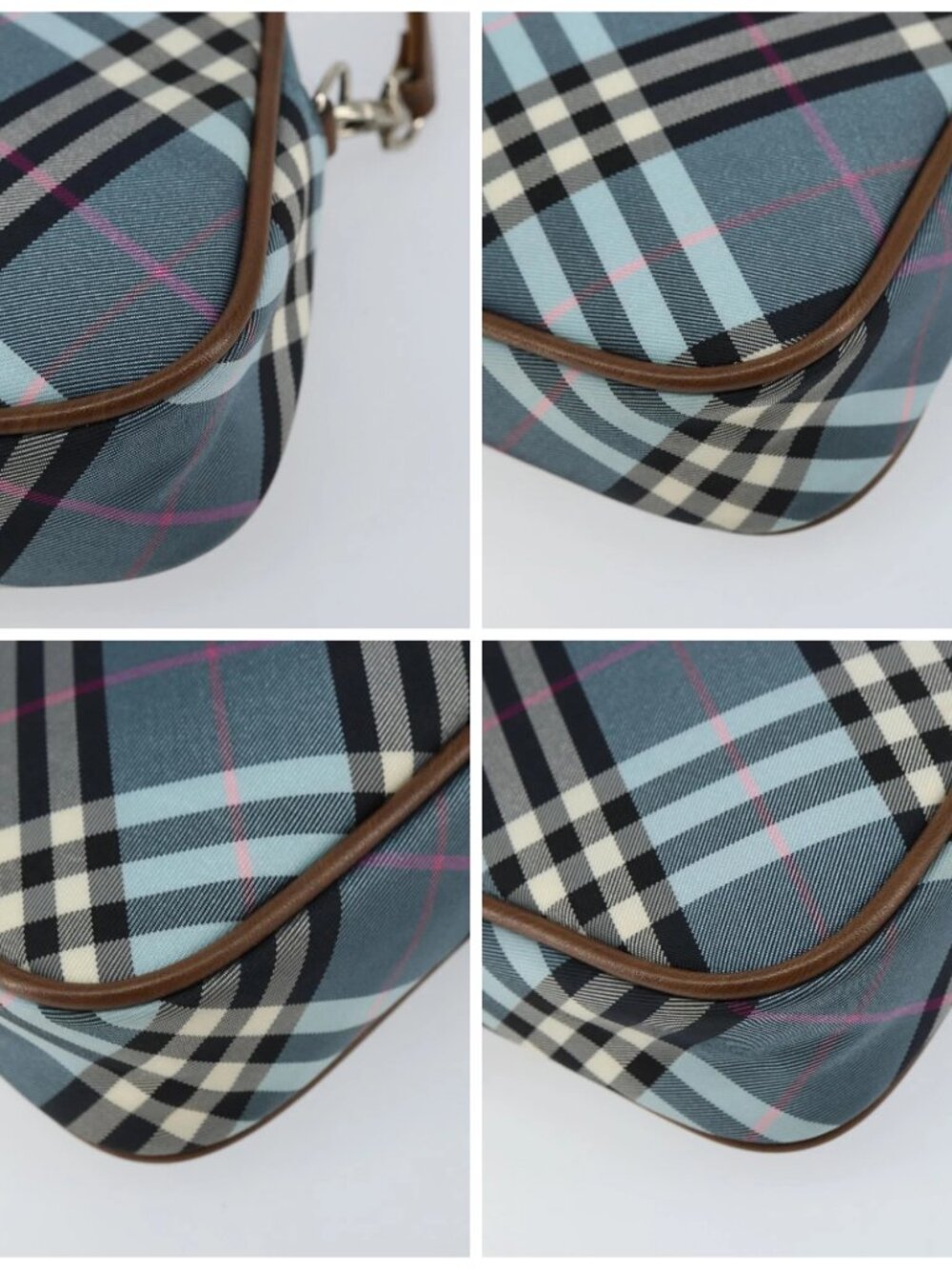 BURBERRY Nova Check Blue Label Pouch Nylon Leather Blue Silver Auth 158829 - Picture 16 of 16